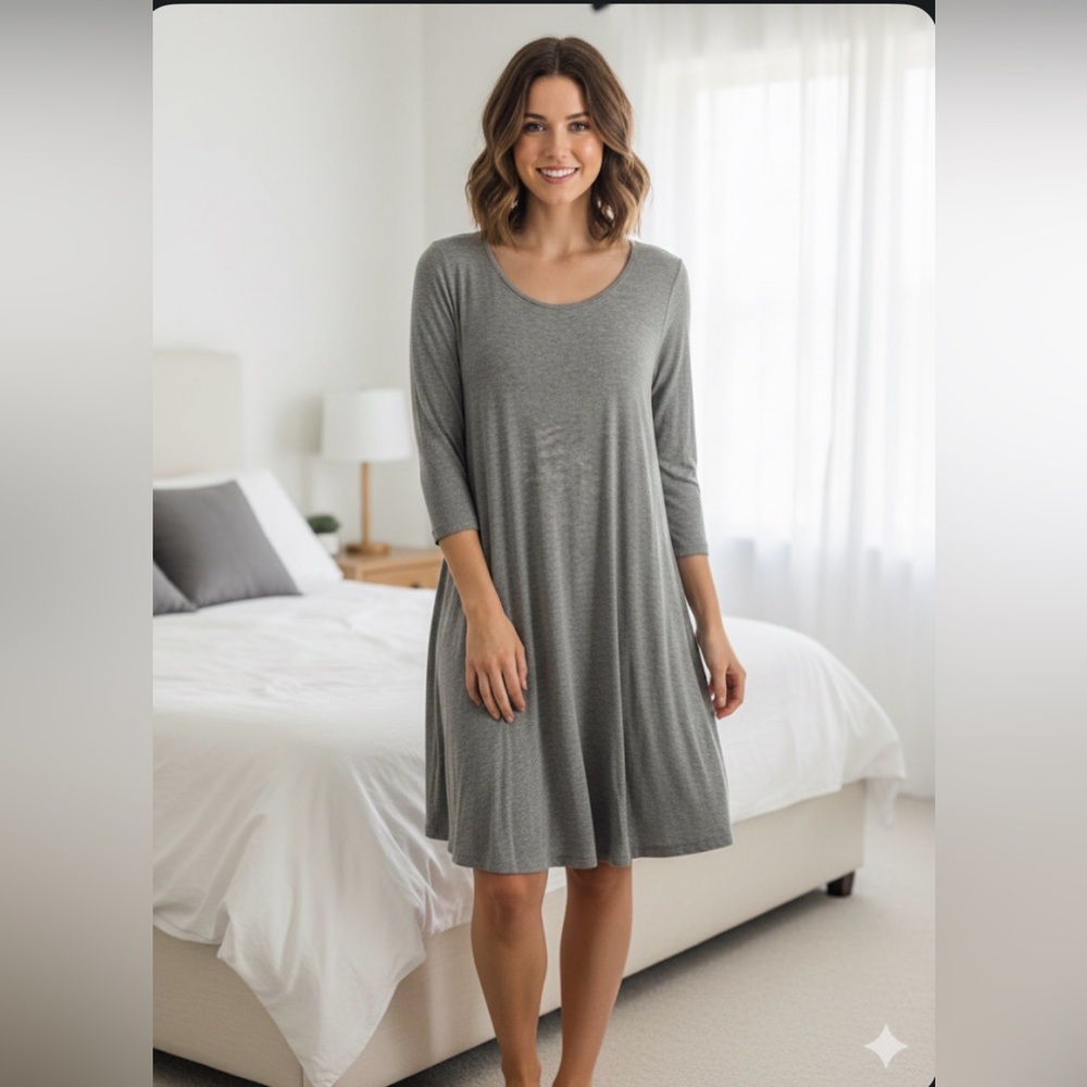 Heathmoor  Gray Casual 3/4 Sleeve Scoop Neck Dress with Pockets